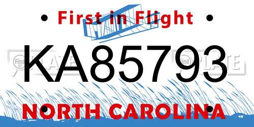 KA85793 North Carolina License Plate