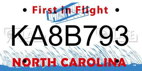 KA8B793 North Carolina License Plate