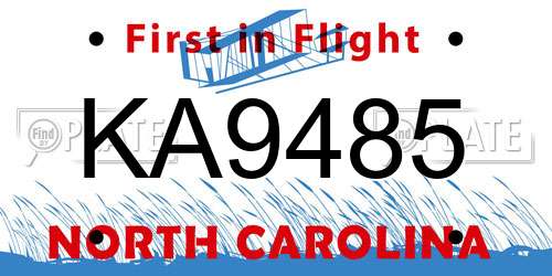 KA9485 North Carolina License Plate