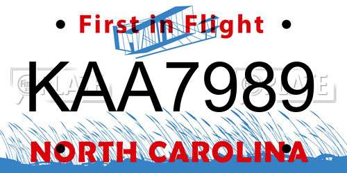 KAA7989 North Carolina License Plate