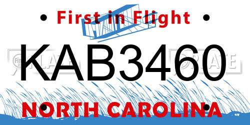 KAB3460 North Carolina License Plate