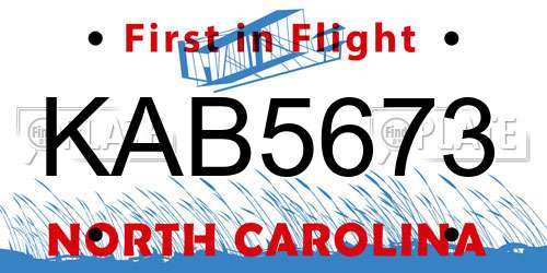 KAB5673 North Carolina License Plate