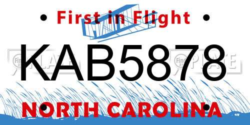 KAB5878 North Carolina License Plate