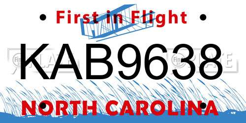 KAB9638 North Carolina License Plate