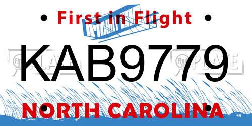 KAB9779 North Carolina License Plate