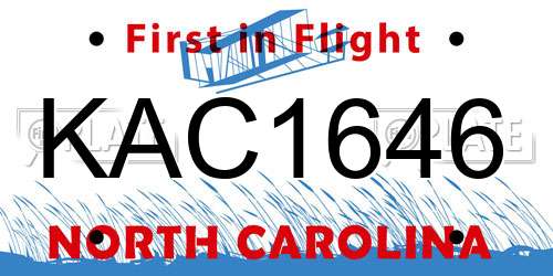 KAC1646 North Carolina License Plate