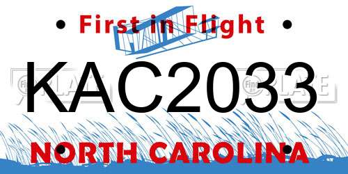 KAC2033 North Carolina License Plate