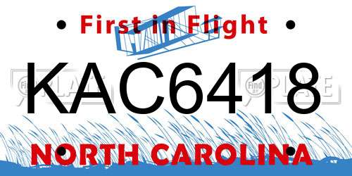 KAC6418 North Carolina License Plate