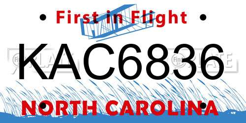 KAC6836 North Carolina License Plate