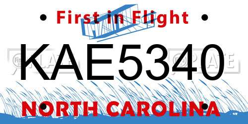 KAE5340 North Carolina License Plate