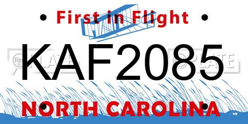 KAF2085 North Carolina License Plate