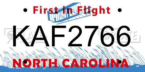 KAF2766 North Carolina License Plate
