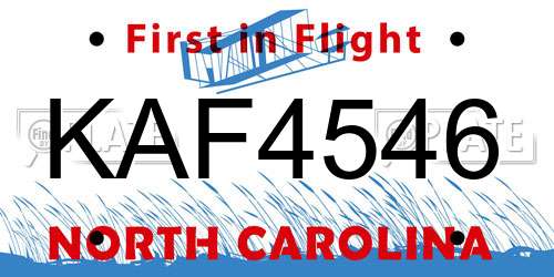 KAF4546 North Carolina License Plate