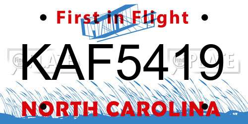 KAF5419 North Carolina License Plate