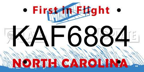 KAF6884 North Carolina License Plate