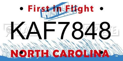 KAF7848 North Carolina License Plate