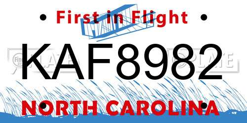 KAF8982 North Carolina License Plate