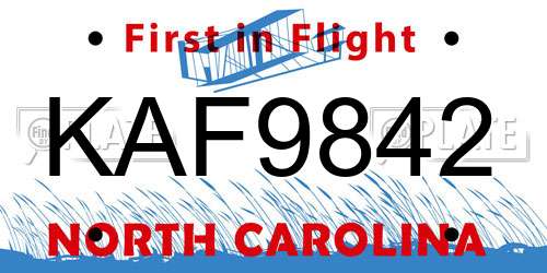 KAF9842 North Carolina License Plate