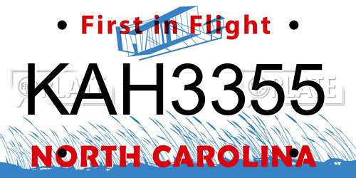 KAH3355 North Carolina License Plate
