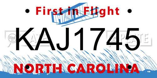 KAJ1745 North Carolina License Plate