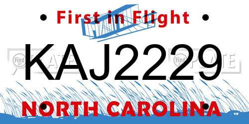 KAJ2229 North Carolina License Plate