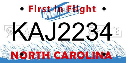 KAJ2234 North Carolina License Plate