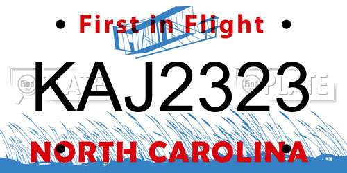 KAJ2323 North Carolina License Plate
