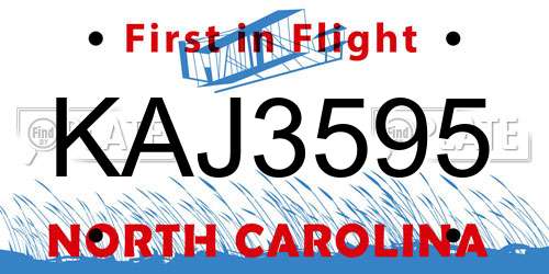 KAJ3595 North Carolina License Plate