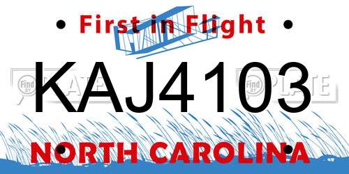 KAJ4103 North Carolina License Plate