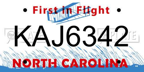 KAJ6342 North Carolina License Plate