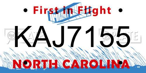 KAJ7155 North Carolina License Plate