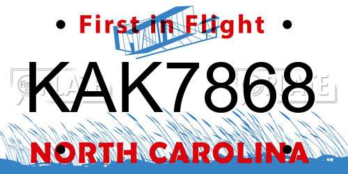 KAK7868 North Carolina License Plate