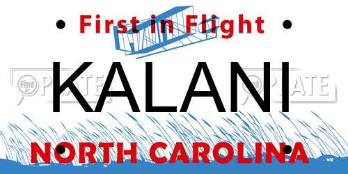 KALANI North Carolina License Plate