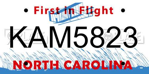KAM5823 North Carolina License Plate