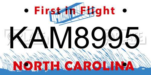 KAM8995 North Carolina License Plate