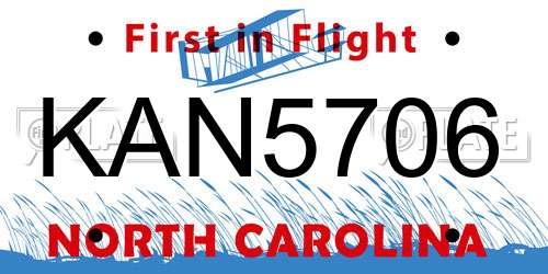 KAN5706 North Carolina License Plate