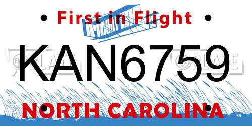 KAN6759 North Carolina License Plate