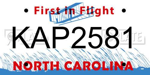 KAP2581 North Carolina License Plate