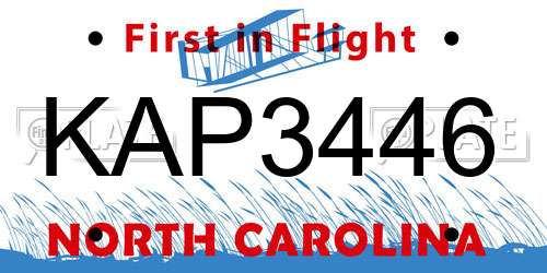KAP3446 North Carolina License Plate