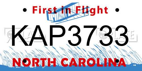 KAP3733 North Carolina License Plate