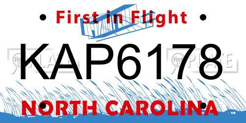 KAP6178 North Carolina License Plate