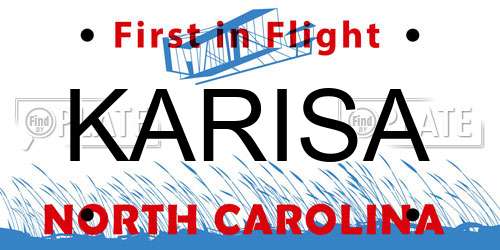 KARISA North Carolina License Plate