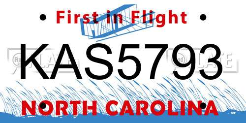 KAS5793 North Carolina License Plate