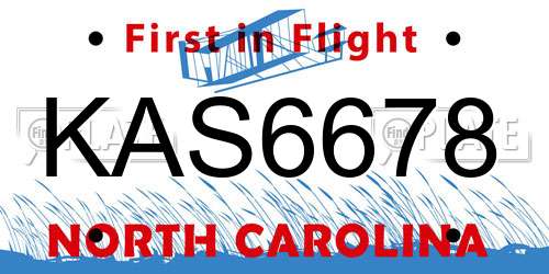 KAS6678 North Carolina License Plate
