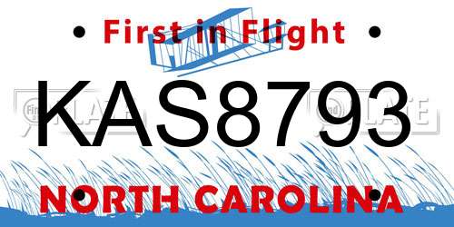 KAS8793 North Carolina License Plate