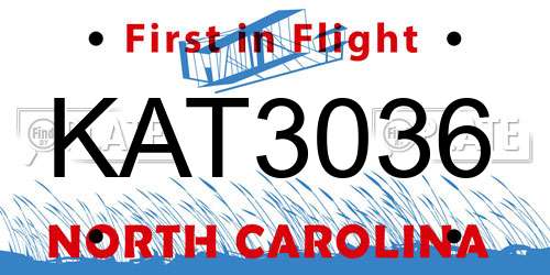 KAT3036 North Carolina License Plate
