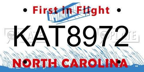 KAT8972 North Carolina License Plate