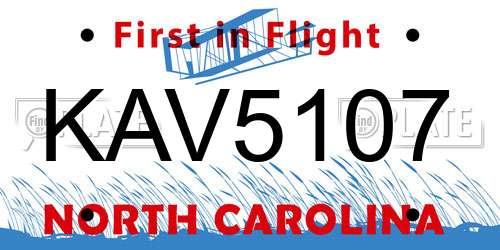KAV5107 North Carolina License Plate