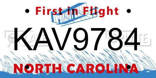 KAV9784 North Carolina License Plate