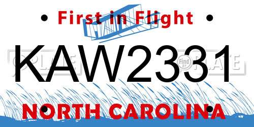 KAW2331 North Carolina License Plate